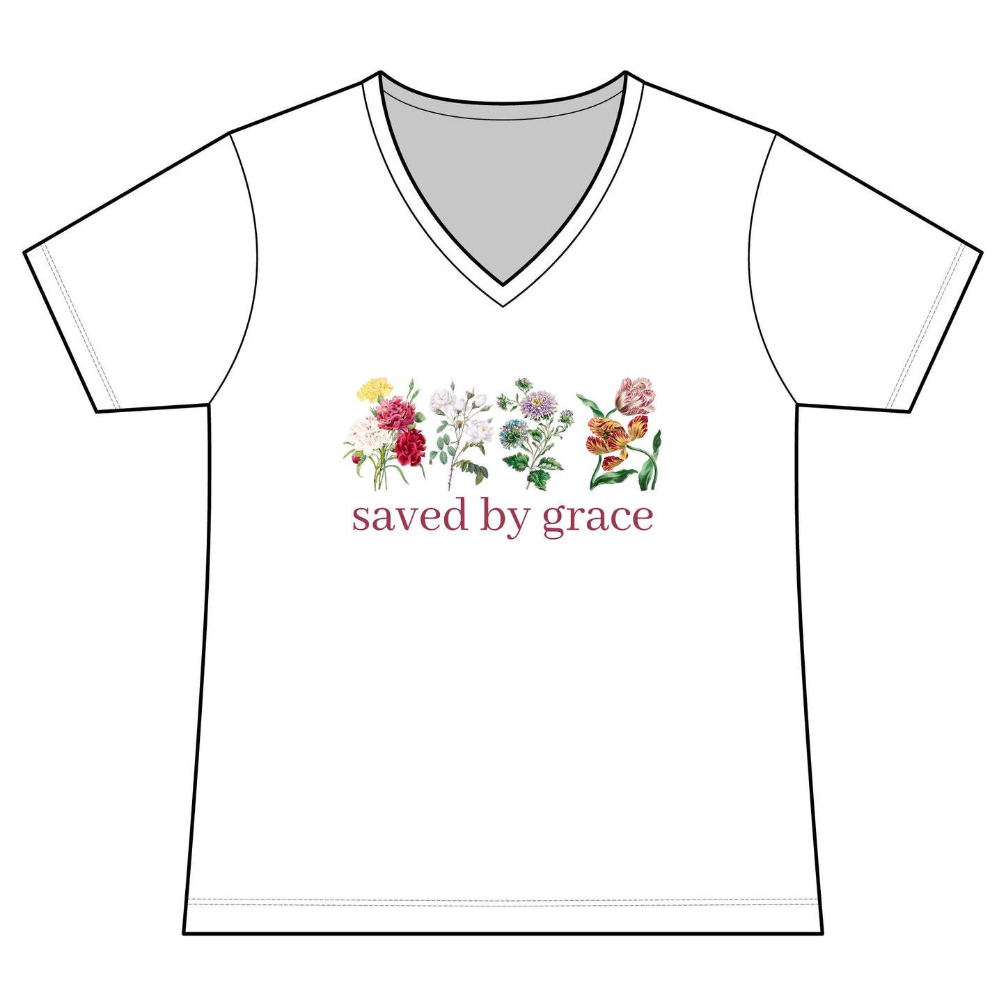 Floral Women's V-Neck T-shirt - Saved By Grace