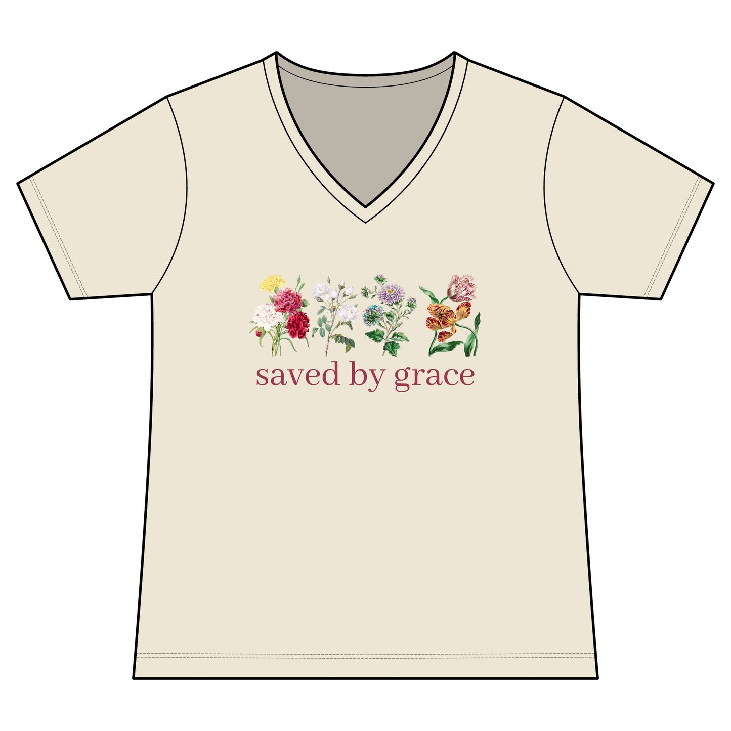 Floral Women's V-Neck T-shirt - Saved By Grace