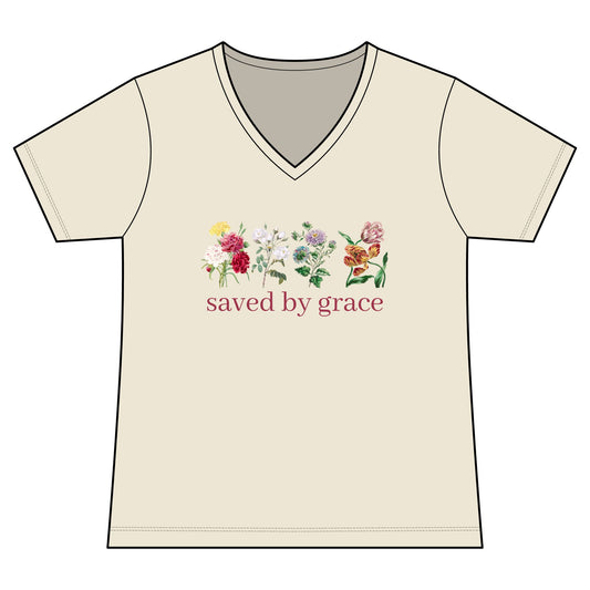 Floral Women's V-Neck T-shirt - Saved By Grace