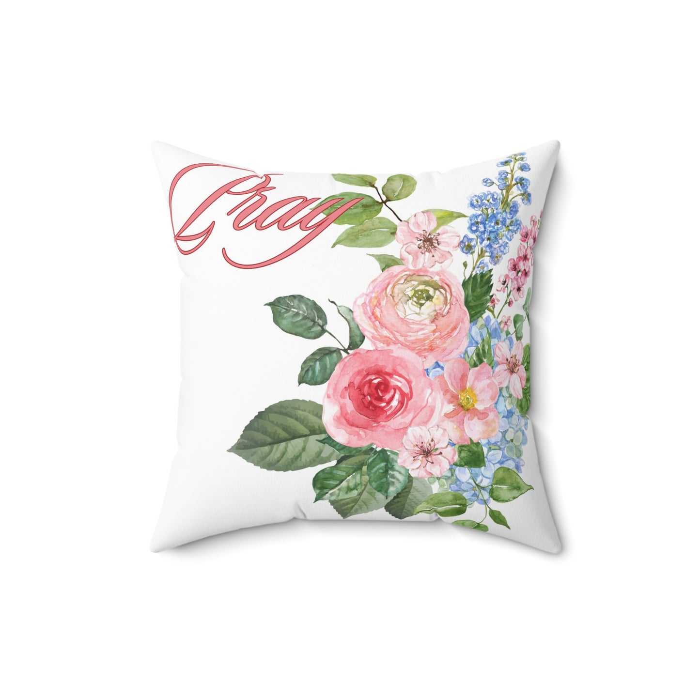 Inspirational Spring Floral Pillow- Pray