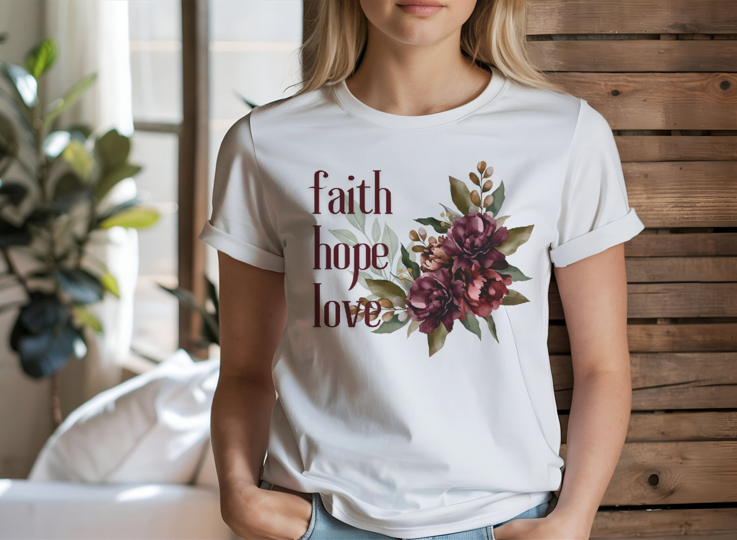 Faith, Hope, Love Women's Floral T-Shirt